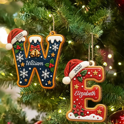 Santa Hat Initial Letter Personalized Wooden Christmas Ornament - Custom Monogram Tree Keepsake for Family