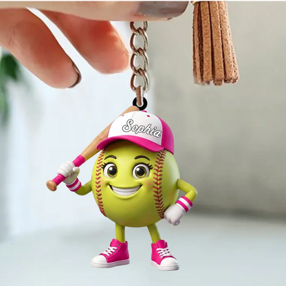 Batter Up Stance Personalized Baseball Softball Acrylic Keychain - Custom Gift for Kids and Players