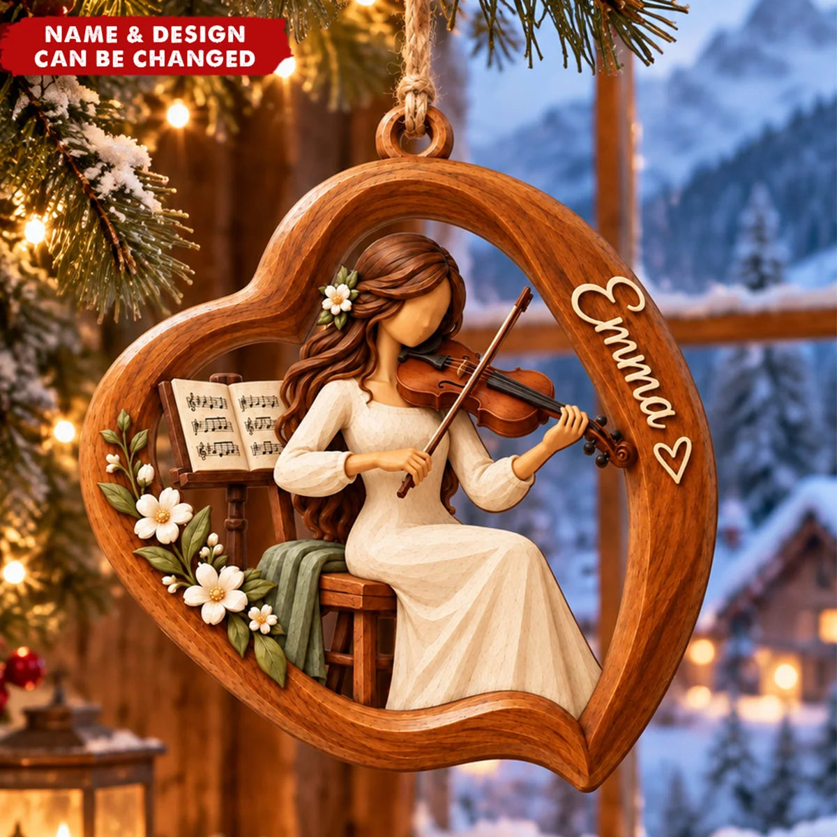 Personalized Violin Player Wooden Ornament - Custom Violinist Christmas Keepsake Gift for Daughter Musician