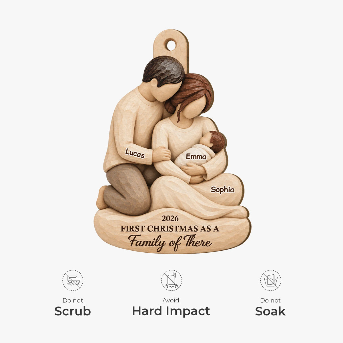 "First Christmas as a Family" Personalized Wooden Ornament - Baby Keepsake for New Parents