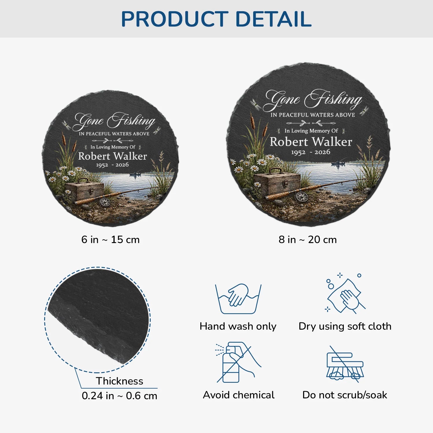 Gone Fishing In Peaceful Waters Above - Personalized Fishing Memorial Garden Stone