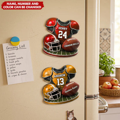 Personalized American Football Jersey Fridge Acrylic Magnet - Custom Player Name Number Magnet for Sports Lovers