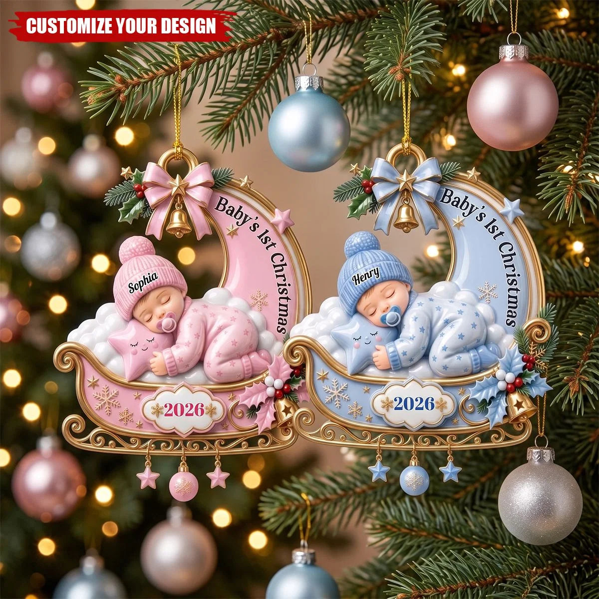 Baby's 1st Christmas Personalized Acrylic Ornament - Custom Sleeping Baby Keepsake