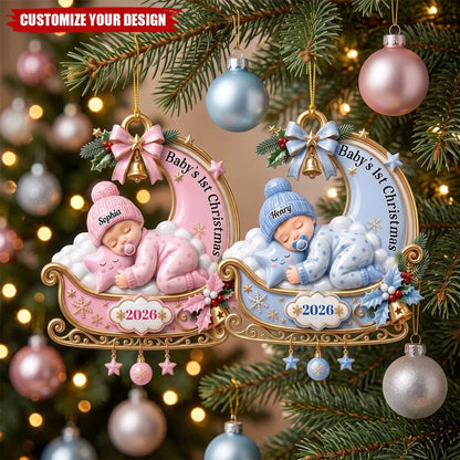 Baby's 1st Christmas Personalized Acrylic Ornament - Custom Sleeping Baby Keepsake