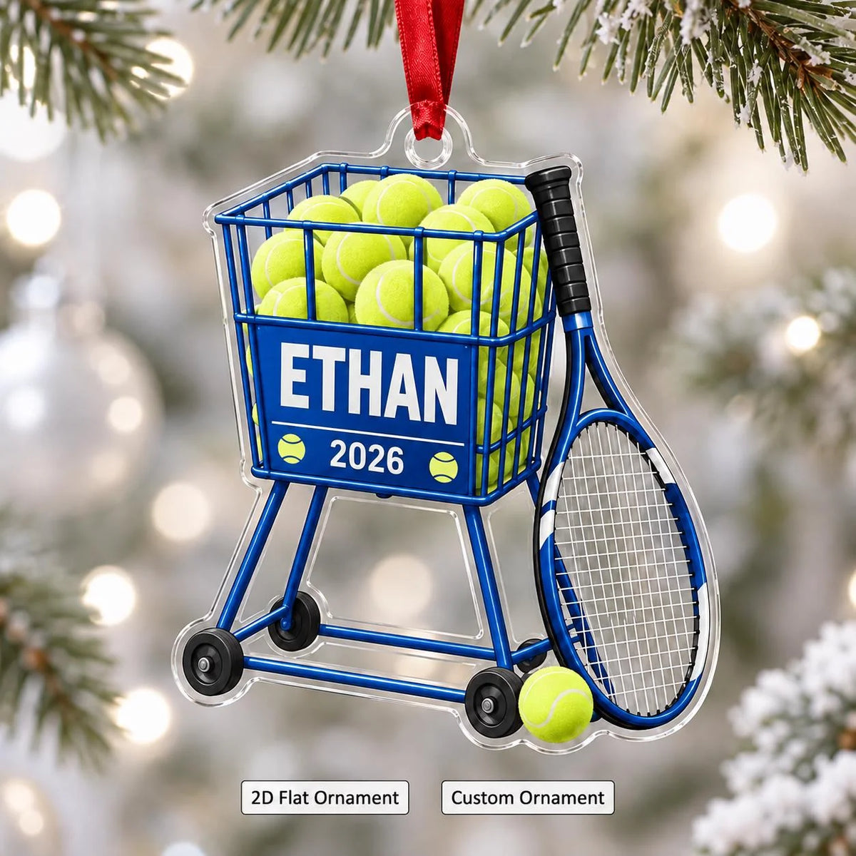 Personalized Tennis Ball Cart Acrylic Ornament - Custom Coach & Player Keepsake Gift for Christmas