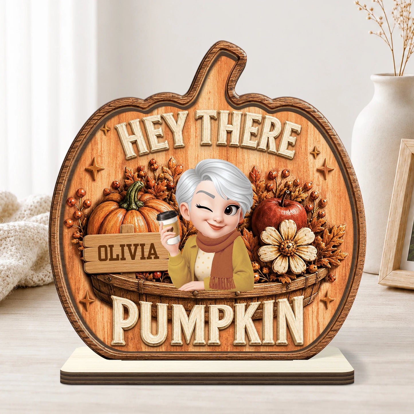 Hey There Pumpkin Custom Fall Wooden Plaque - Personalized Autumn Decor Keepsake Gift