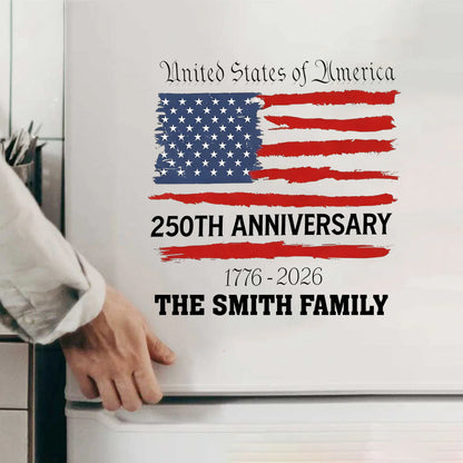 Personalized America 250th Anniversary decal with custom family name for car or fridge