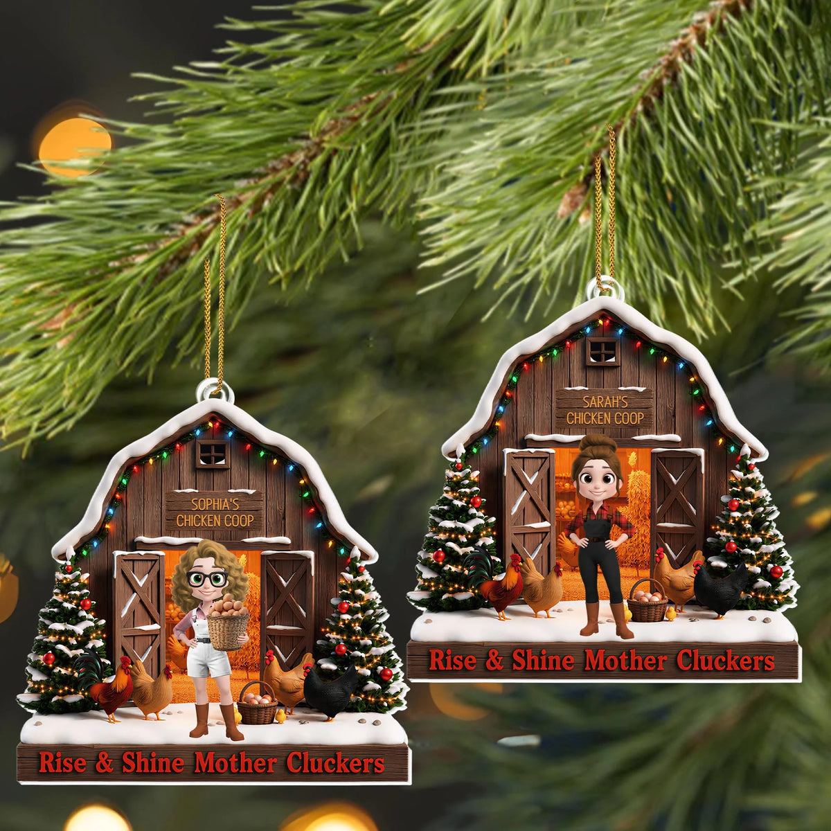 "Rise & Shine Mother Cluckers" Personalized Acrylic Ornament - Custom Christmas Gift for Chicken Lovers