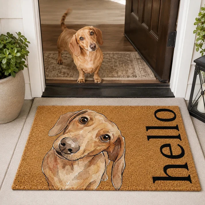 Custom Pet Photo Sketch Doormat - Personalized Dog & Cat Lover Welcome Entry Mat
