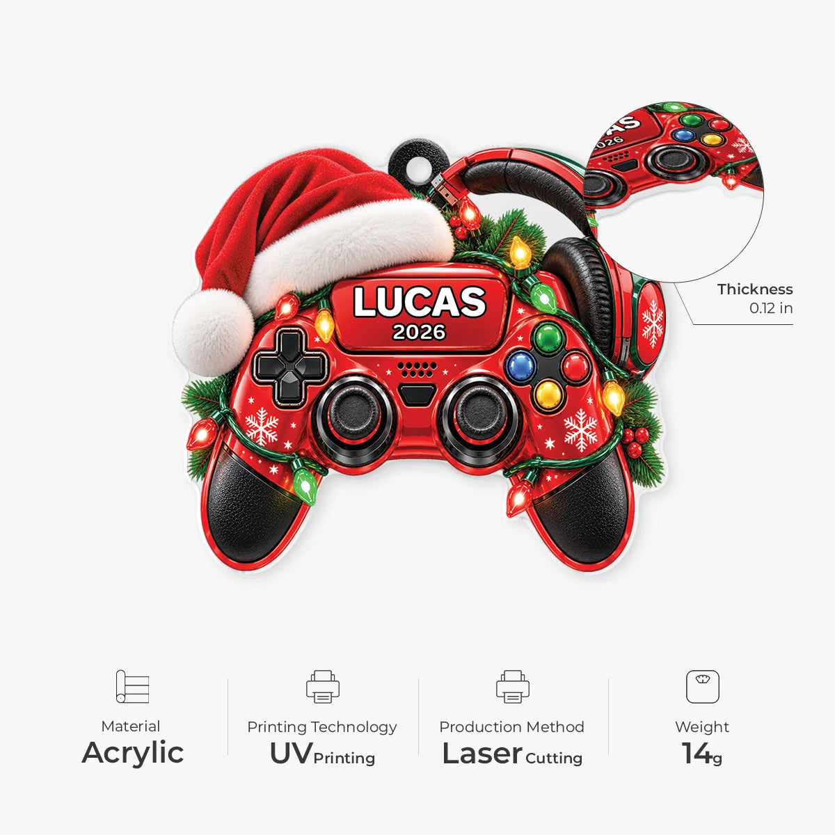 Personalized Game Controller Acrylic Ornament - Custom Gamer Christmas Tree Keepsake Gift