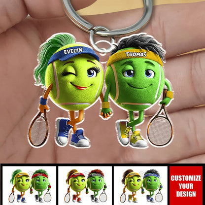 Personalized Tennis Couple Acrylic Keychain - Custom Tennis Partners Keepsake Gift for Boyfriend & Girlfriend