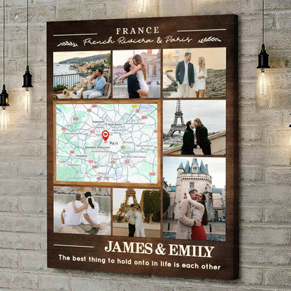 Custom Honeymoon Photo Collage Canvas for Couples with personalized design details for meaningful gifting