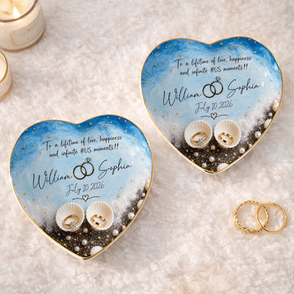 Personalized couples jewelry dish with heart ocean design and custom ring holder gift image 7