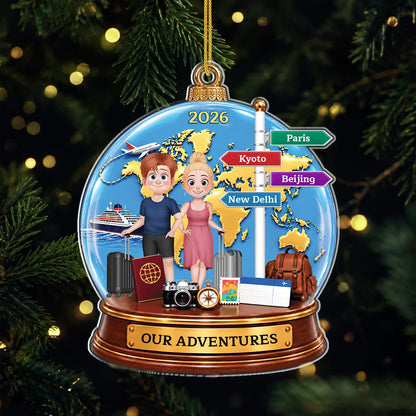 Our Adventures Personalized Acrylic Ornament - Couples Travel Vacation Keepsake