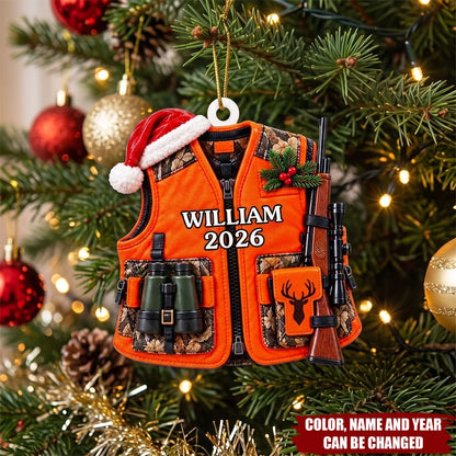 Hunter Vest Personalized Wooden Ornament - Custom Hunting Christmas Keepsake Gift for Dad