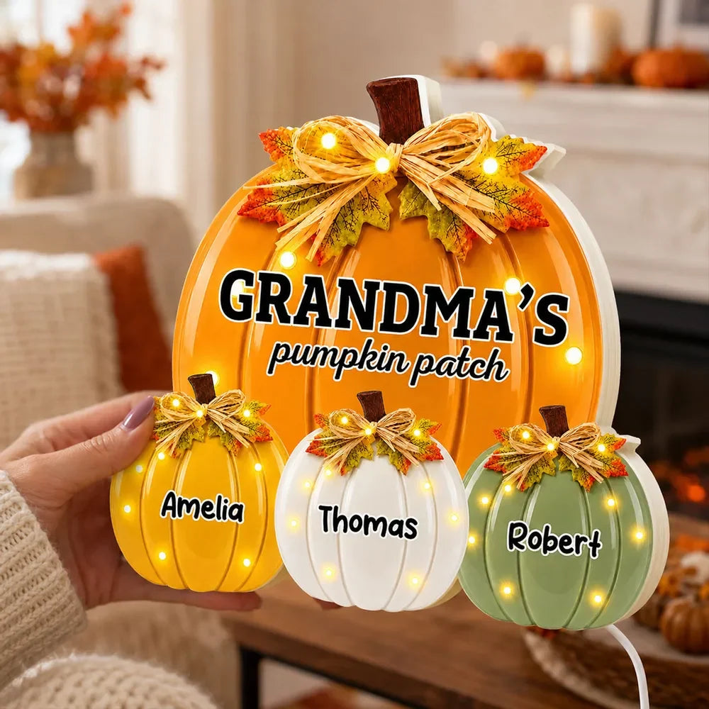 Grandma's Pumpkin Patch Personalized Acrylic Light Box - Custom Fall Decor for Grandma with Grandkids Names