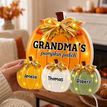 Grandma's Pumpkin Patch Personalized Acrylic Light Box - Custom Fall Decor for Grandma with Grandkids Names