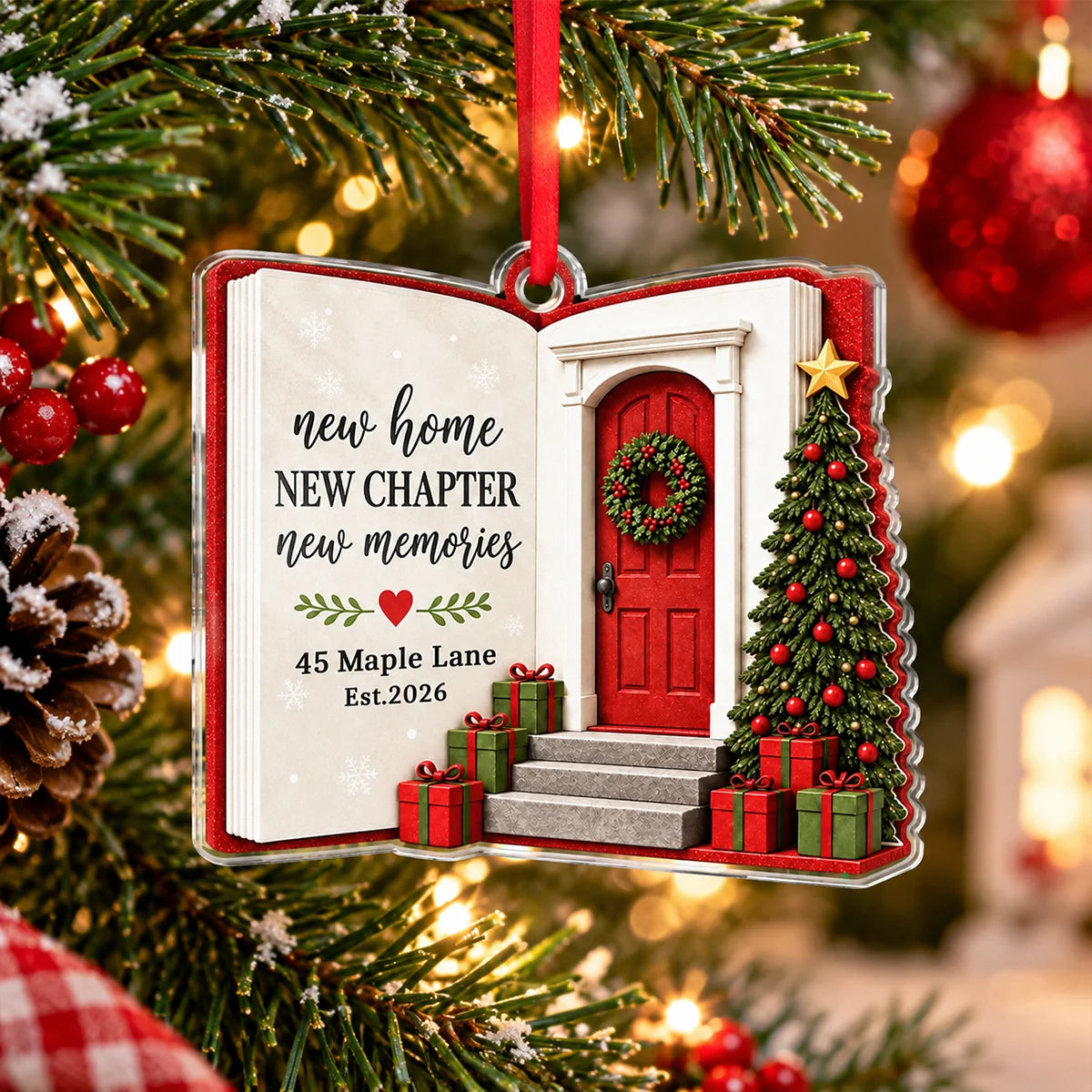 New Home New Chapter Christmas - Personalized Acrylic Ornament for New Homeowners