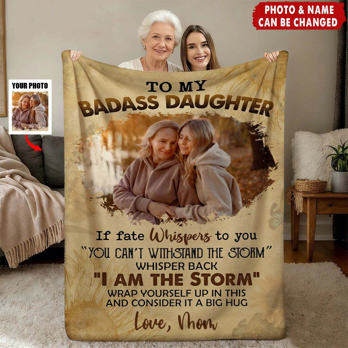 To My Badass Daughter Custom Photo Blanket - Personalized Fleece Gift From Mom Dad