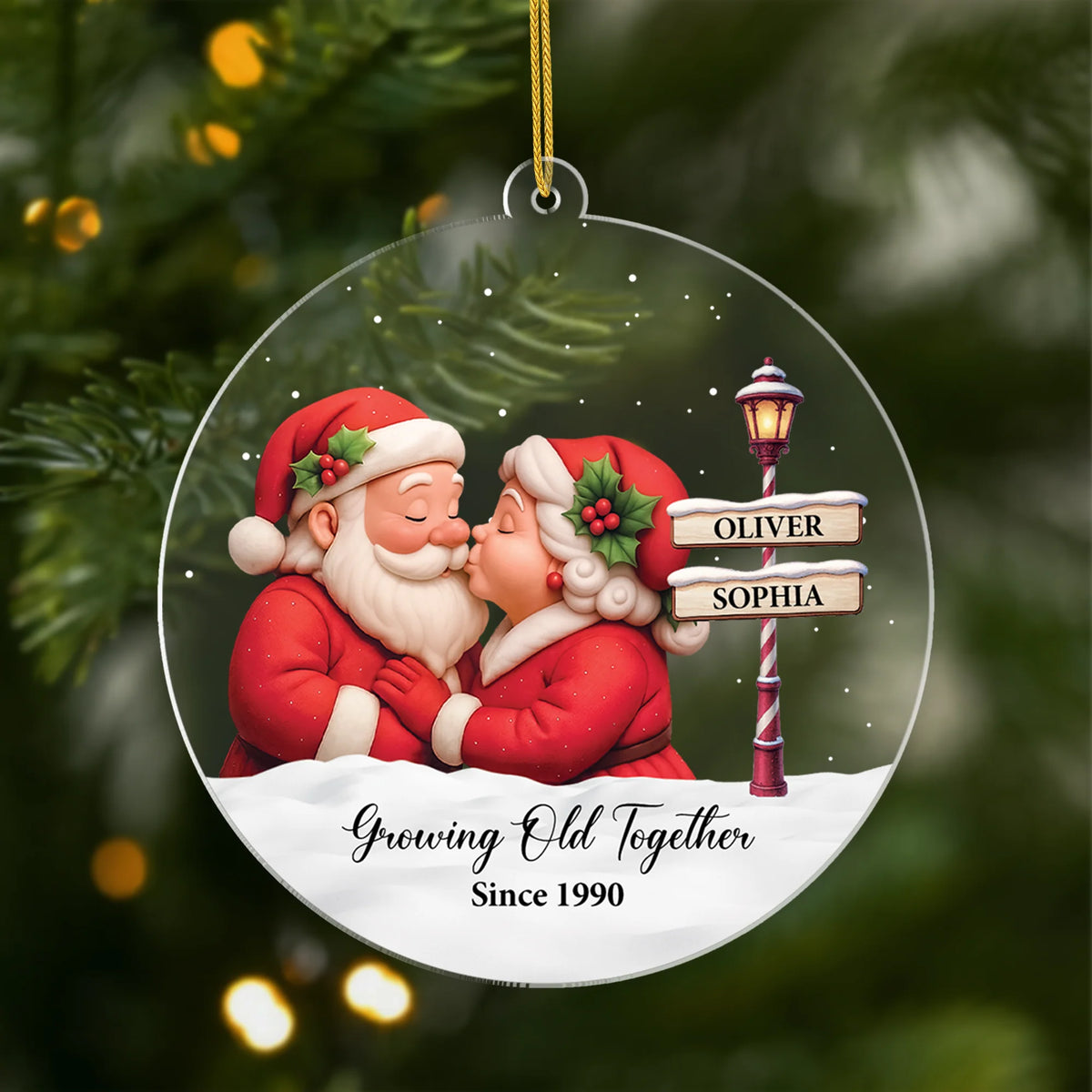 Growing Old Together Personalized Acrylic Ornament - Cute Santa Claus Keepsake for Couples