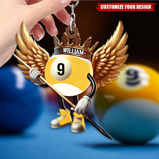 Personalized Billiard Player Keychain - Custom Pool Ball Name Gift for Pool Players