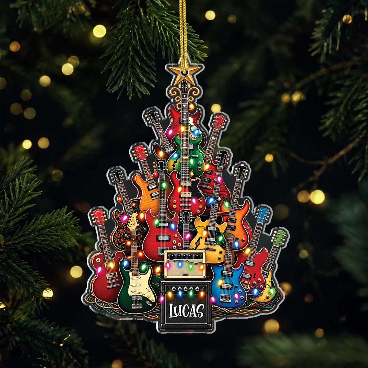Personalized Guitar Christmas Tree Acrylic Ornament - Custom Rock Music Keepsake Gift for Guitarists