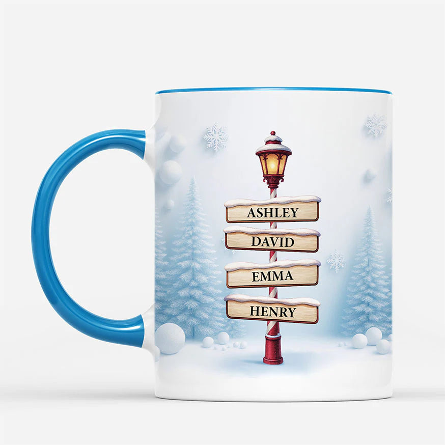 Custom Snow Street Sign Mug personalization view for Family