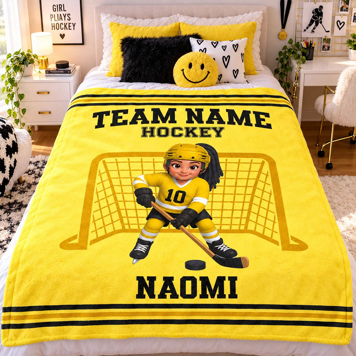 Personalized Hockey Blanket - Custom Player Name & Team Christmas Gift for Kids