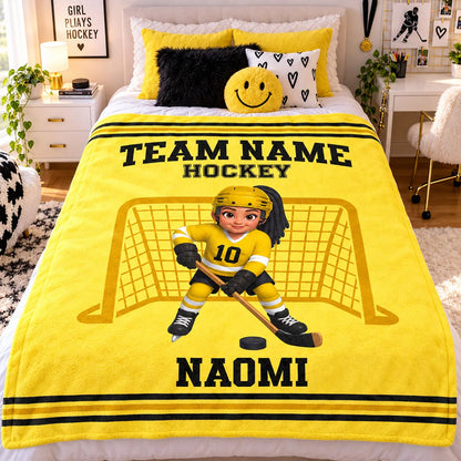 Personalized Hockey Blanket - Custom Player Name & Team Christmas Gift for Kids