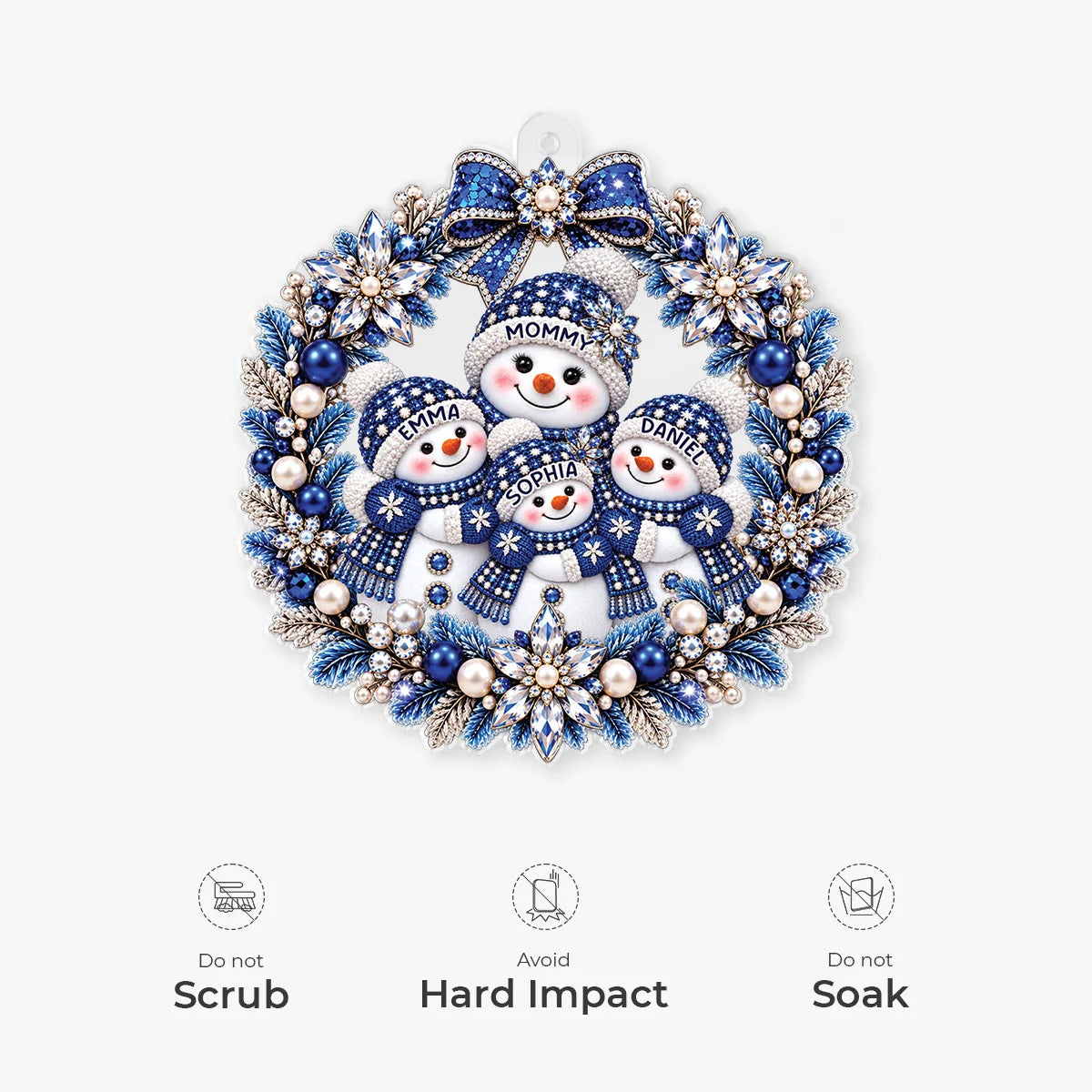 Snowman Family Wreath Personalized Acrylic Ornament - Custom Christmas Keepsake Gift for Mom Grandma