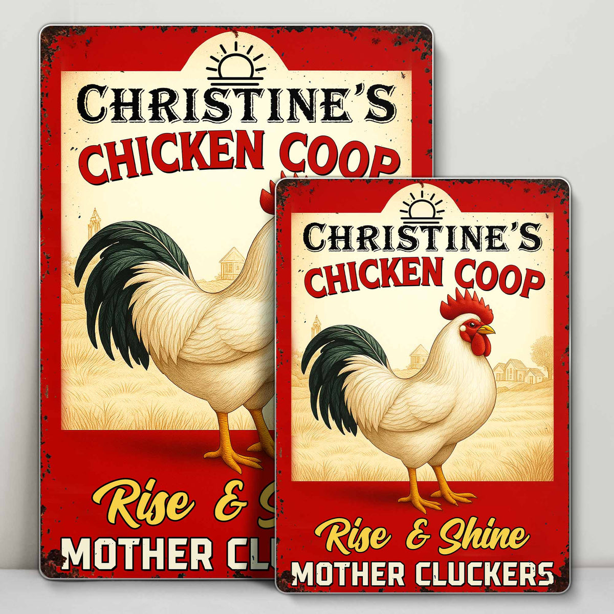 "Rise & Shine Mother Cluckers" Personalized Metal Sign - Chicken Coop Farmhouse Decor for Chicken