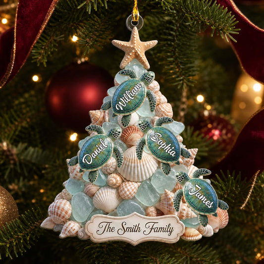 Bring The Beach To Your Tree - Personalized Sea Turtle Family Acrylic Ornament Gift