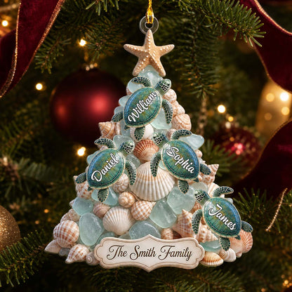 Bring The Beach To Your Tree - Personalized Sea Turtle Family Acrylic Ornament Gift