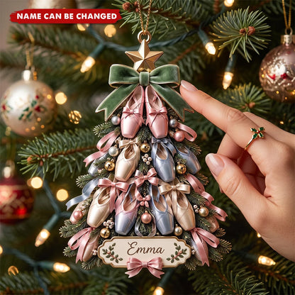 Ballet Shoes Christmas Tree Personalized Wooden Ornament - Holiday Keepsake for Dancers