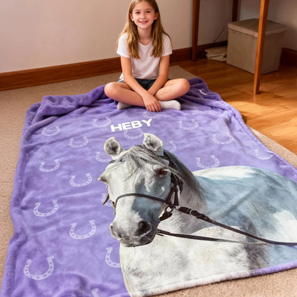 Personalized Horse Photo Blanket - Custom Name Gifts for Horse Lovers
