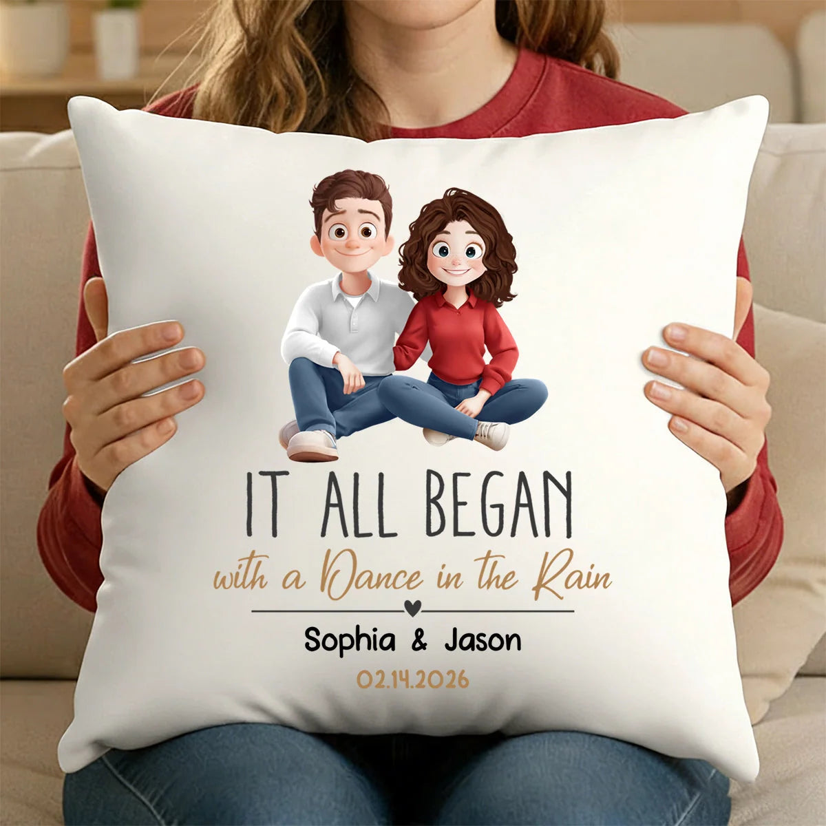 "It All Began" Personalized Couple Pillow - Custom Anniversary Keepsake Gift for Husband Wife