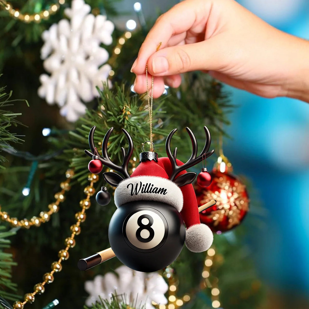 Personalized Billiard Ball Christmas Ornament - Custom Acrylic Billiards Pool Gift