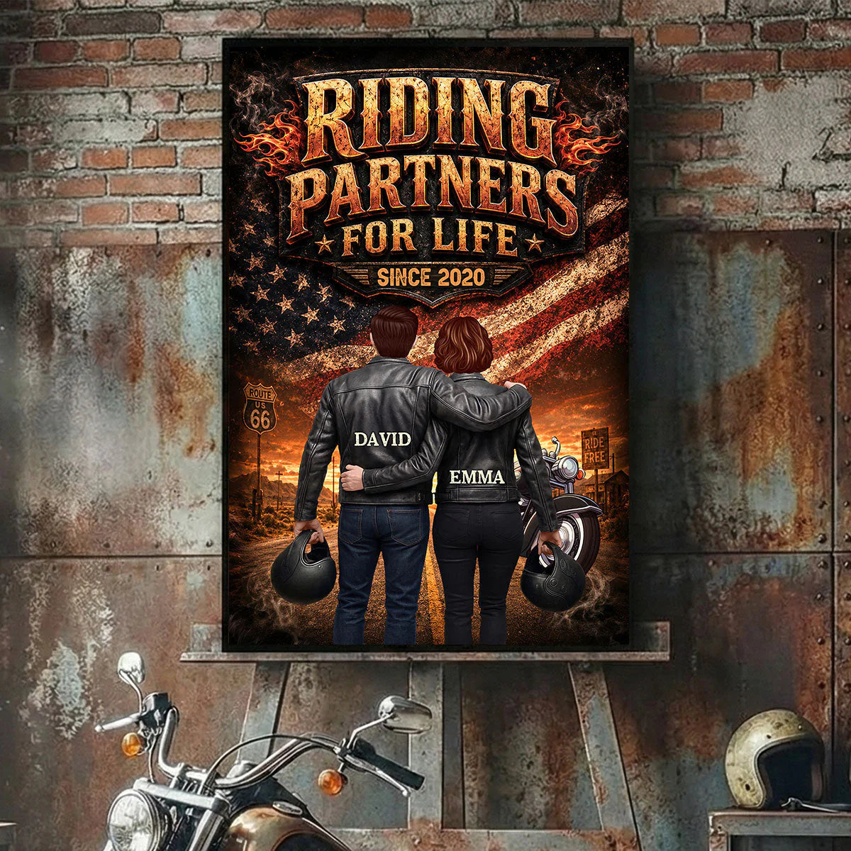Custom Riding Partners For Life Biker Couple Canvas for Wife