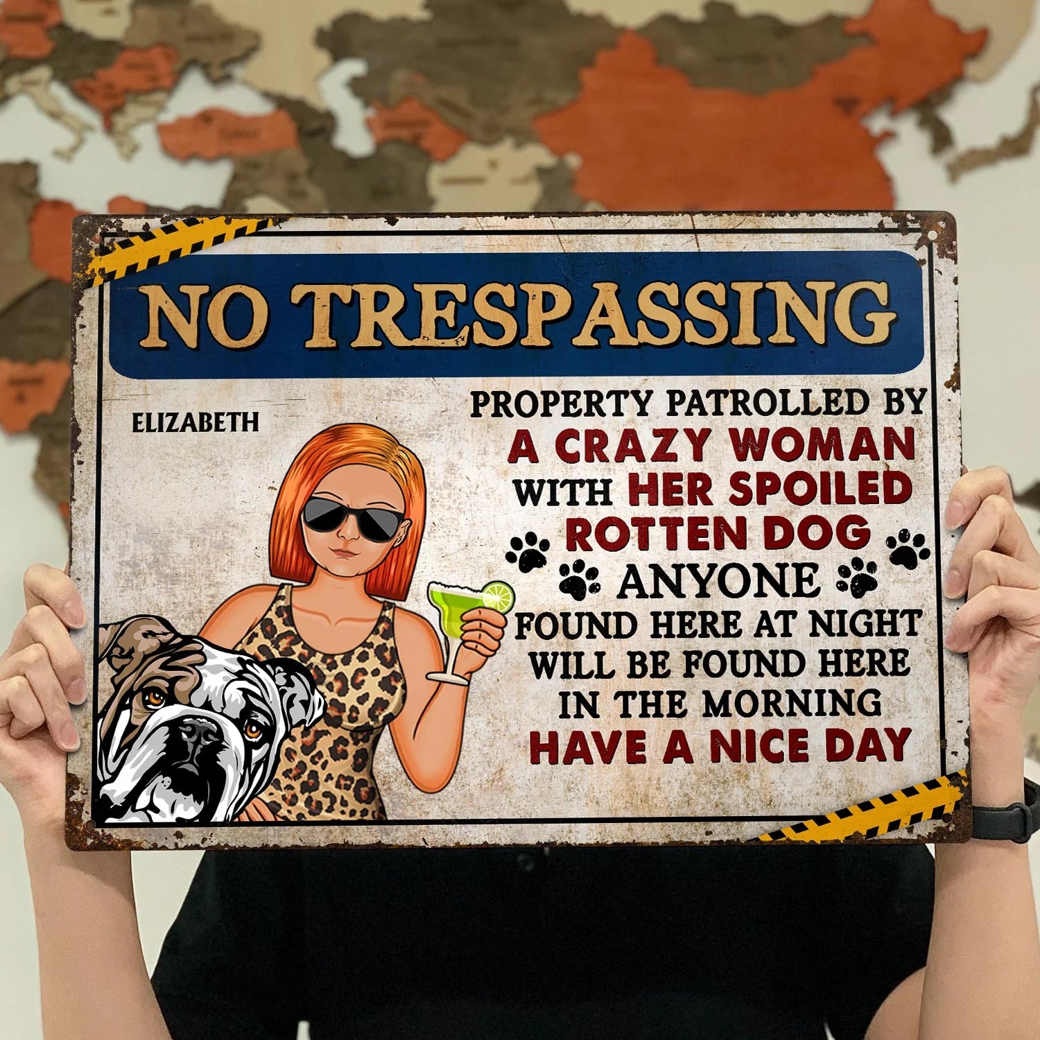 No Trespassing Property Patrolled By Crazy Woman - Personalized Metal Sign Gift for Dog Lovers
