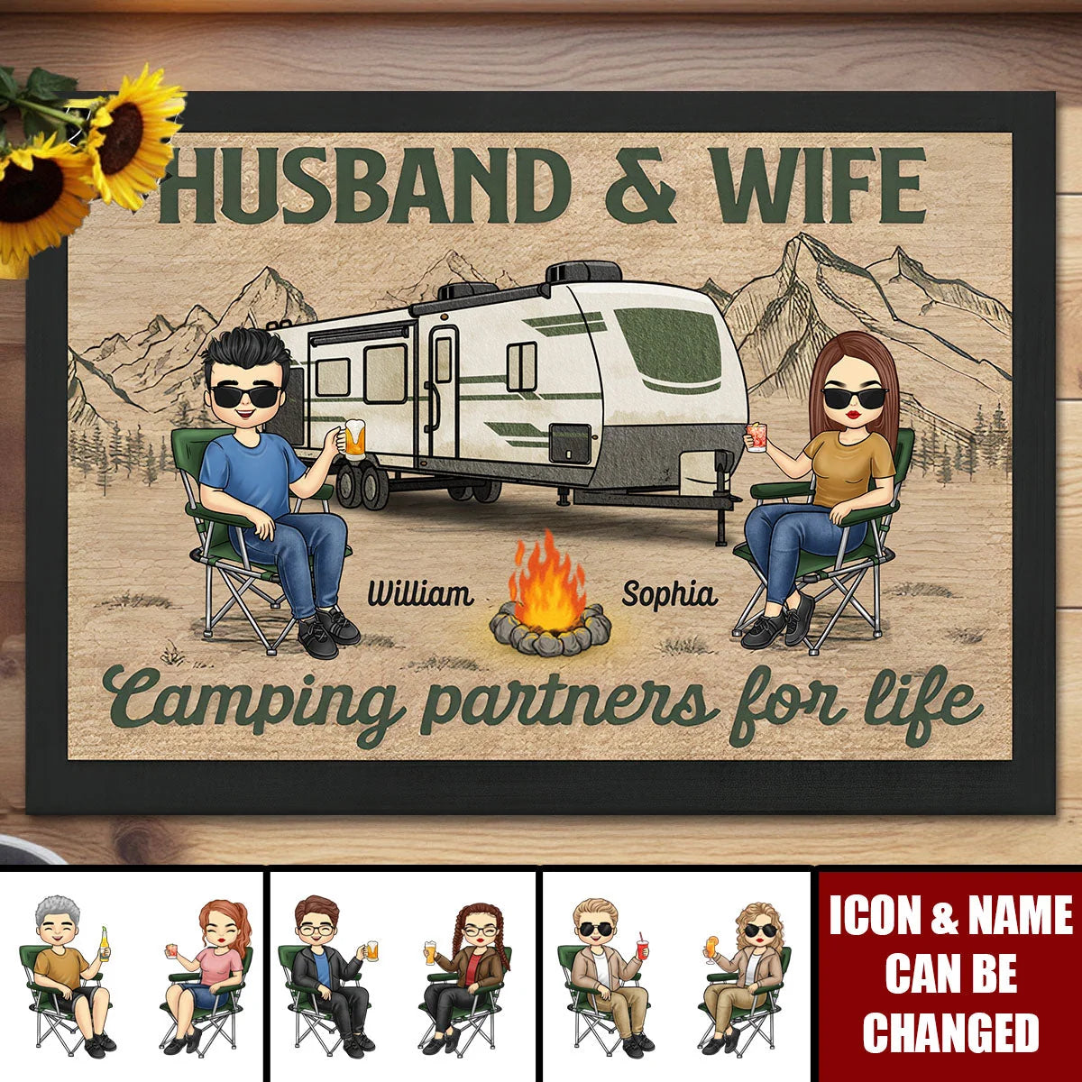 Camping Partners For Life Husband And Wife - Personalized Doormat Camper RV Decor