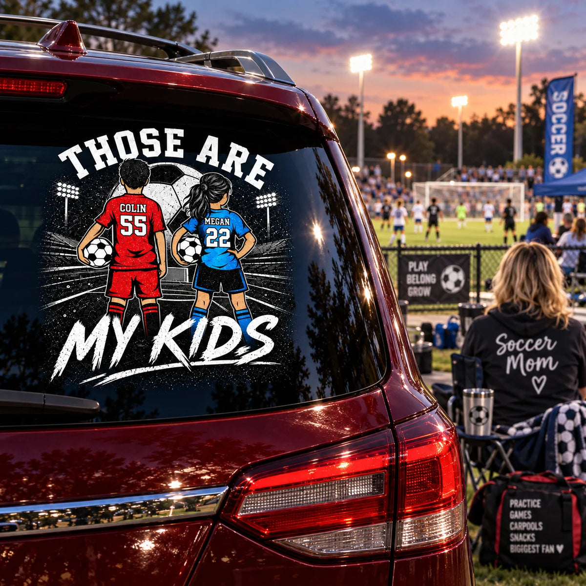 Personalized Those Are My Kids Car Decal, Custom Soccer Player Sticker, Gift for Sports Moms and Dads T1807