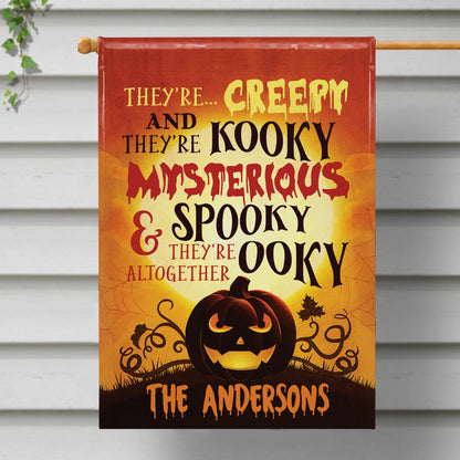Creepy Kooky Mysterious Spooky Family Halloween Flag