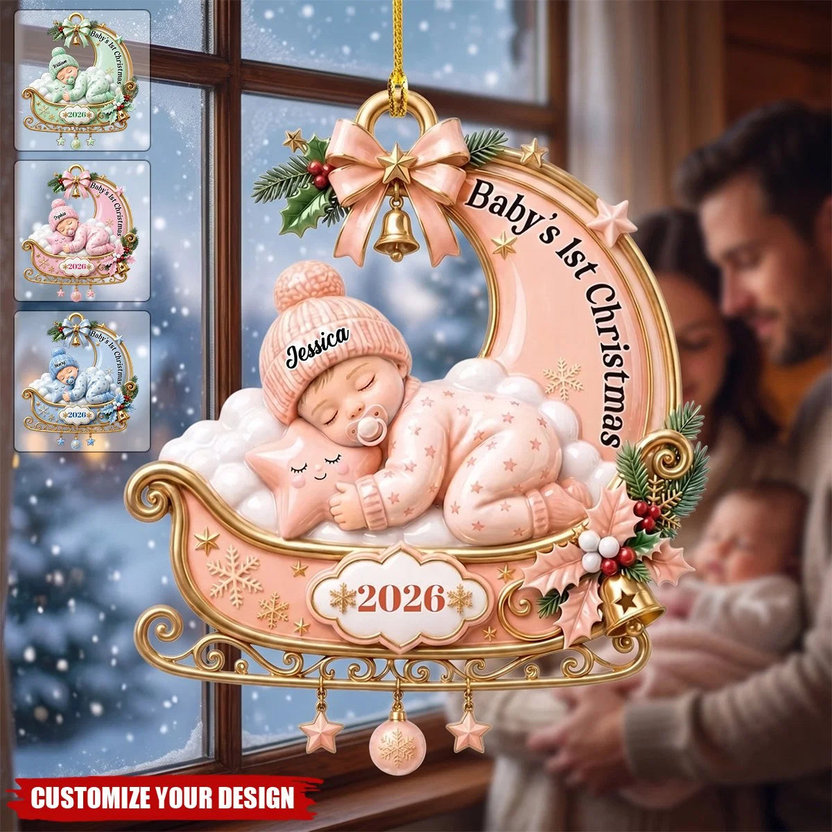 Baby's 1st Christmas Personalized Acrylic Ornament - Custom Sleeping Baby Keepsake