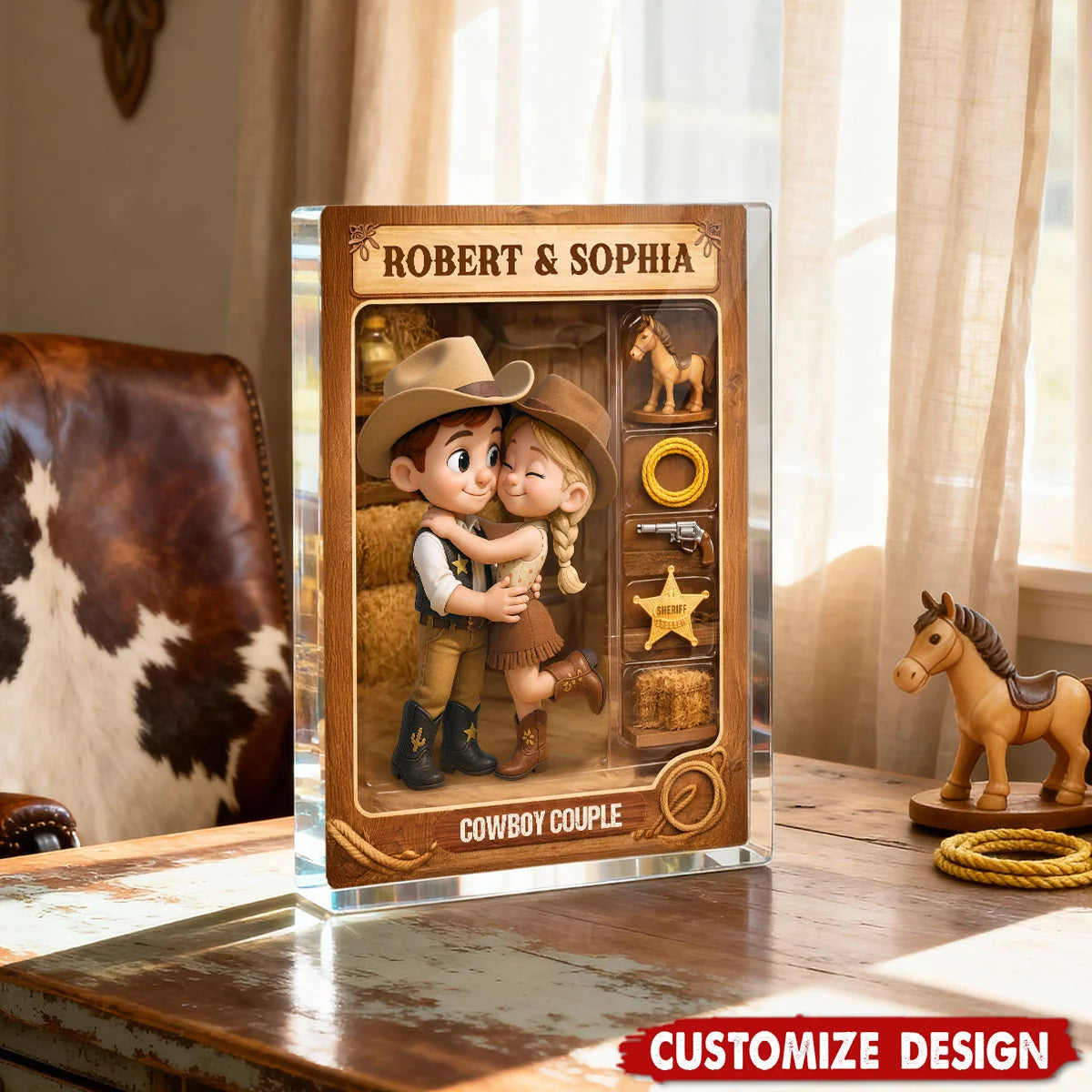 Custom Cowboy Couple Acrylic Block Plaque - Personalized Western Countryside Keepsake Gift for Couples