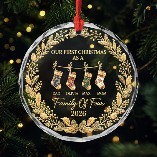 "Our First Christmas As A Family" Personalized Glass Ornament - Custom Christmas Keepsake