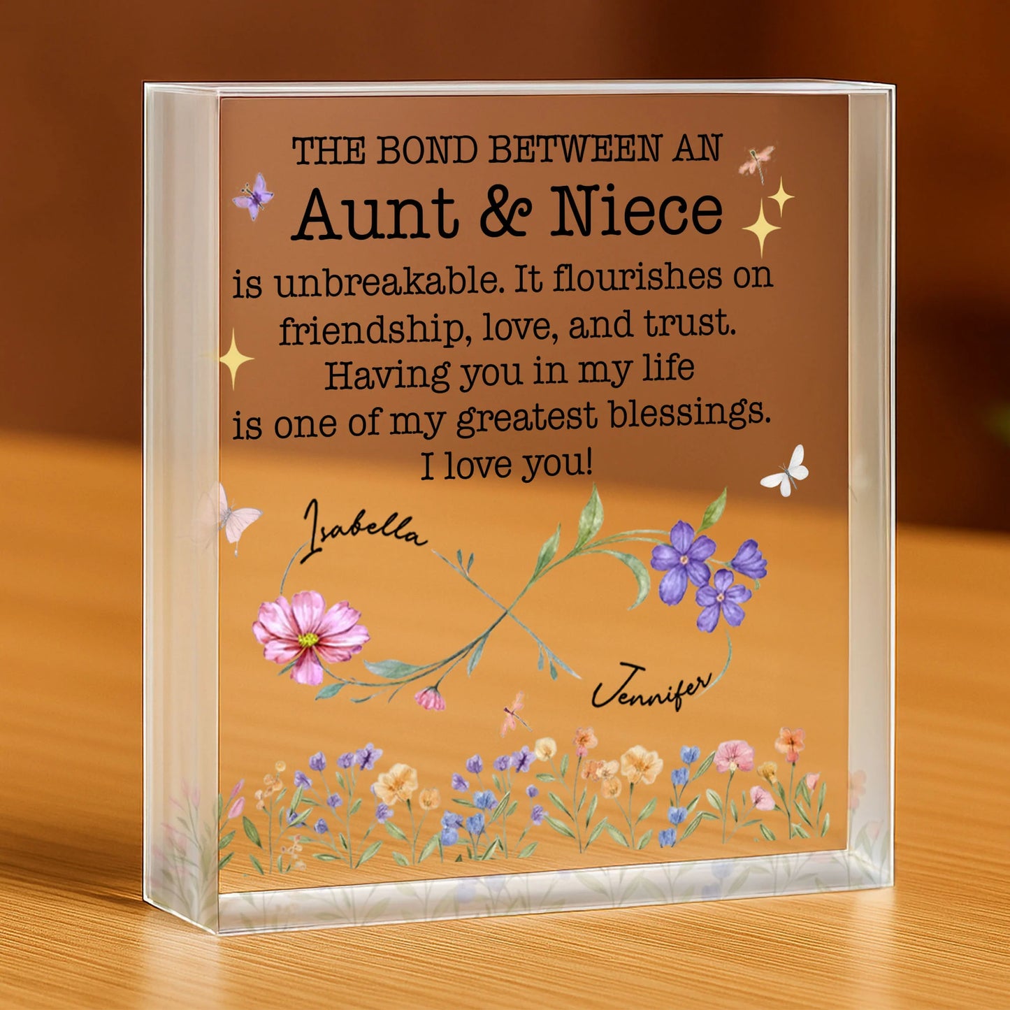 Personalized aunt and niece acrylic plaque with custom names and beautiful birth month flowers image 7