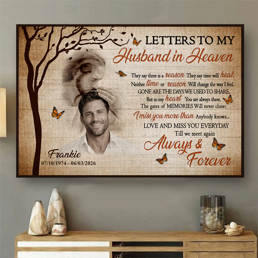 Personalized husband memorial canvas with custom photo and Letters to My Husband in Heaven poem print image 9