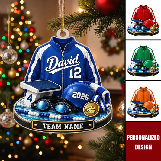 Personalized Swimmer Acrylic Ornament - Custom Swim Team Keepsake Holiday Gift