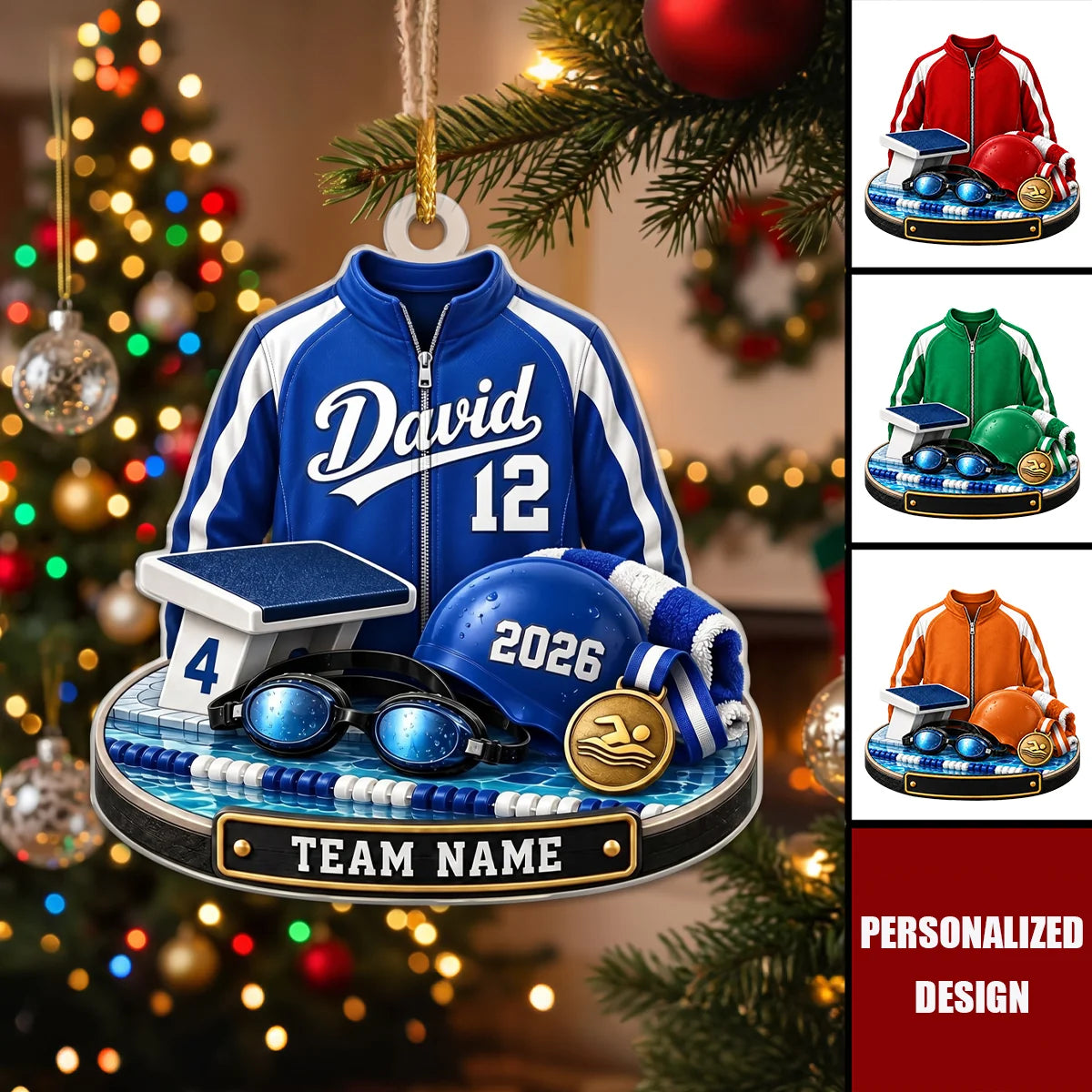 Personalized Swimmer Acrylic Ornament - Custom Swim Team Keepsake Holiday Gift