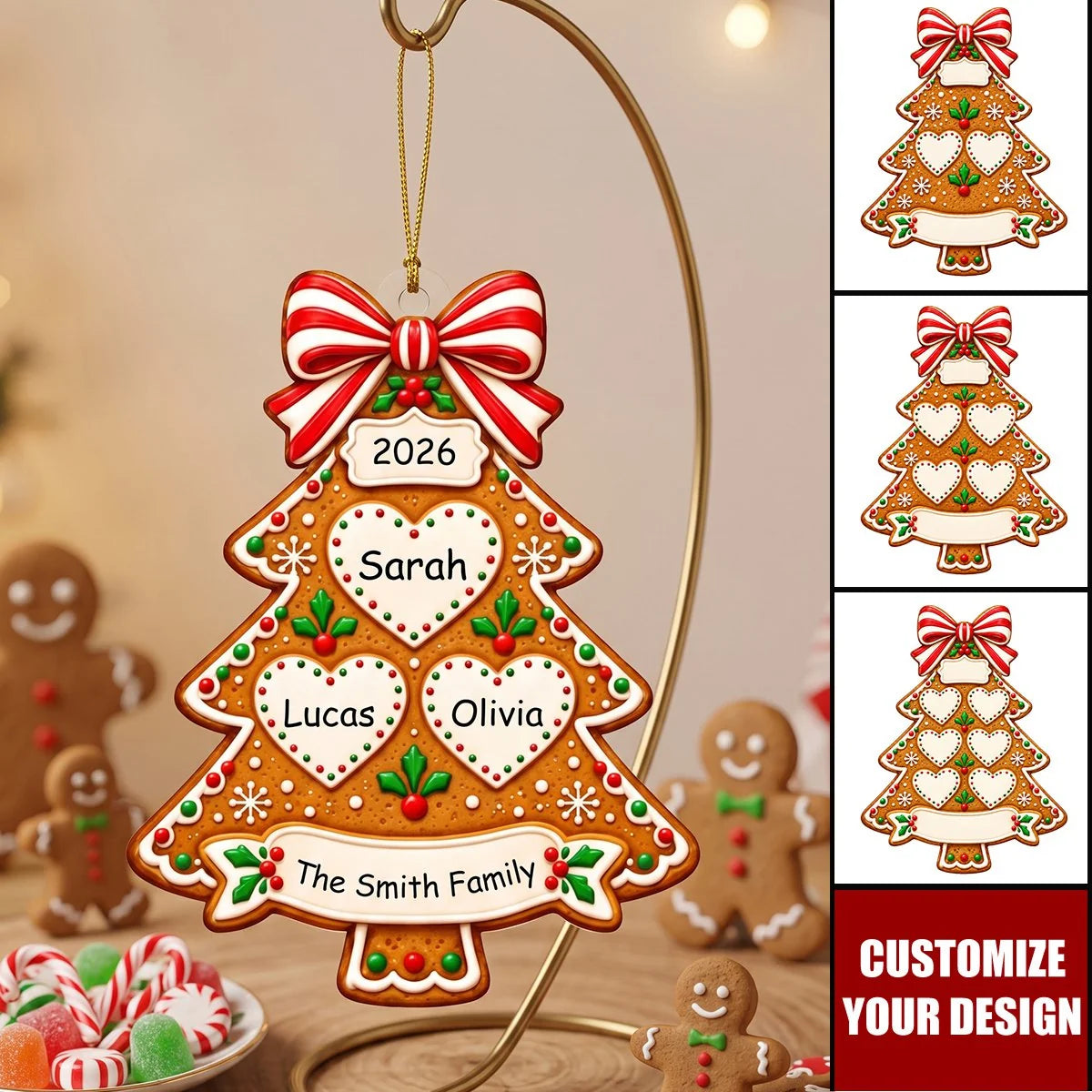 Personalized Gingerbread Tree Family Acrylic Ornament - Custom Christmas Keepsake
